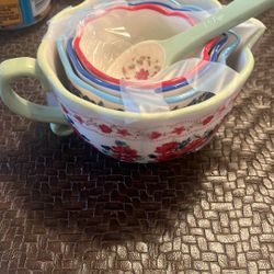 Pioneer Woman 4Pc Classic Charm Measuring Bowls Cups Stoneware Floral Kitchen