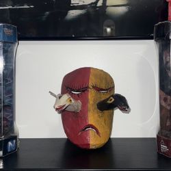 Vintage / Y2K Split Snake Eyed Sad Wood Carved Mask Decoration 