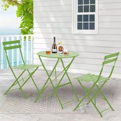 ❤️‍🔥 3-Piece Steel Patio Bistro Set, Folding Outdoor Patio Furniture Sets, Green$50