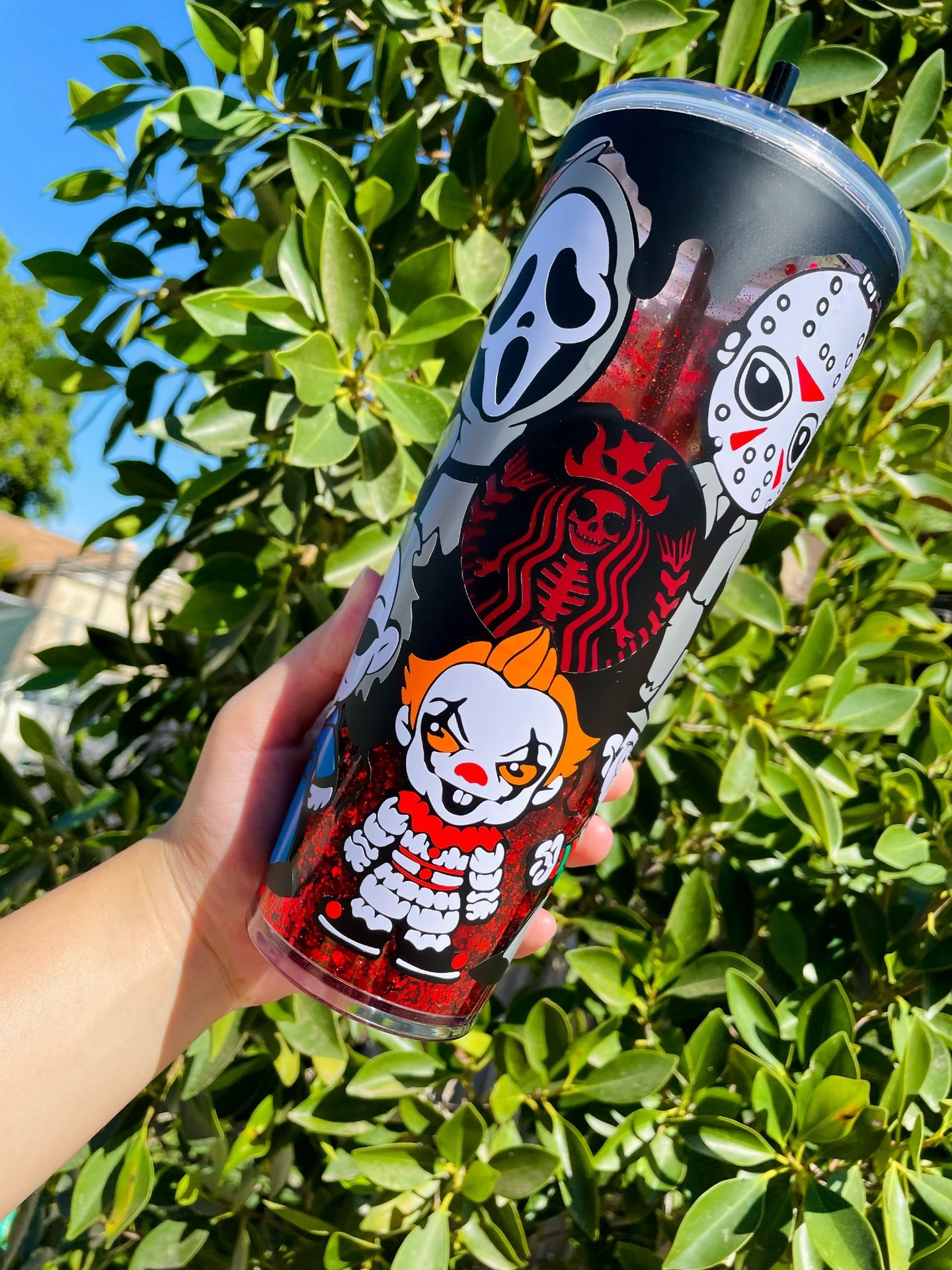 Starbucks Cup / Horror Cup / Snowglobe Tumbler / Michael Myers / Ghostface / Freddy Krueger / Jason Voorhees / Pennywise