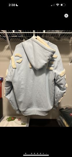 Supreme Faux Fur Lined Zip Up Hooded Sweatshirt (Light Blue) for