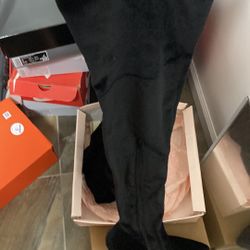 Black Velvet Thigh High Shoe Boots
