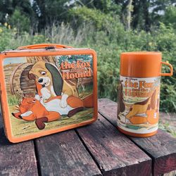 retro disney  1981 fox and the hound lunch box with thermos