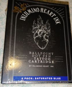 Inlumino Heart Ink Ballpoint Dot Pen Tattoo Cartridge 6 Pack Saturated Blue
