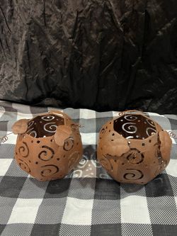 PartyLite Rusty/Rustic Metal Pumpkin Tealight Holder Set
