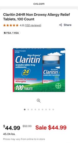 Claritin 24HR Non Drowsy Allergy Relief Tablets, 100 Count