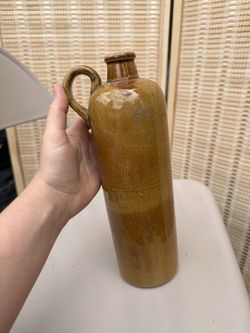 Vintage Glazed Stoneware Jug – Rustic Pottery Bottle with Handle