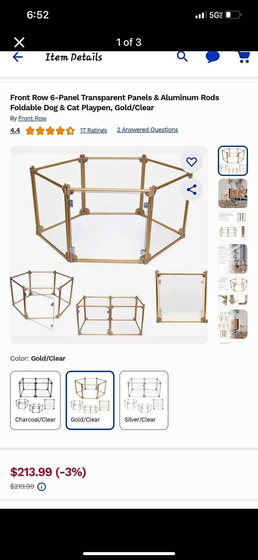 Front Row 6 Panel Foldable Dog & Cat Crate