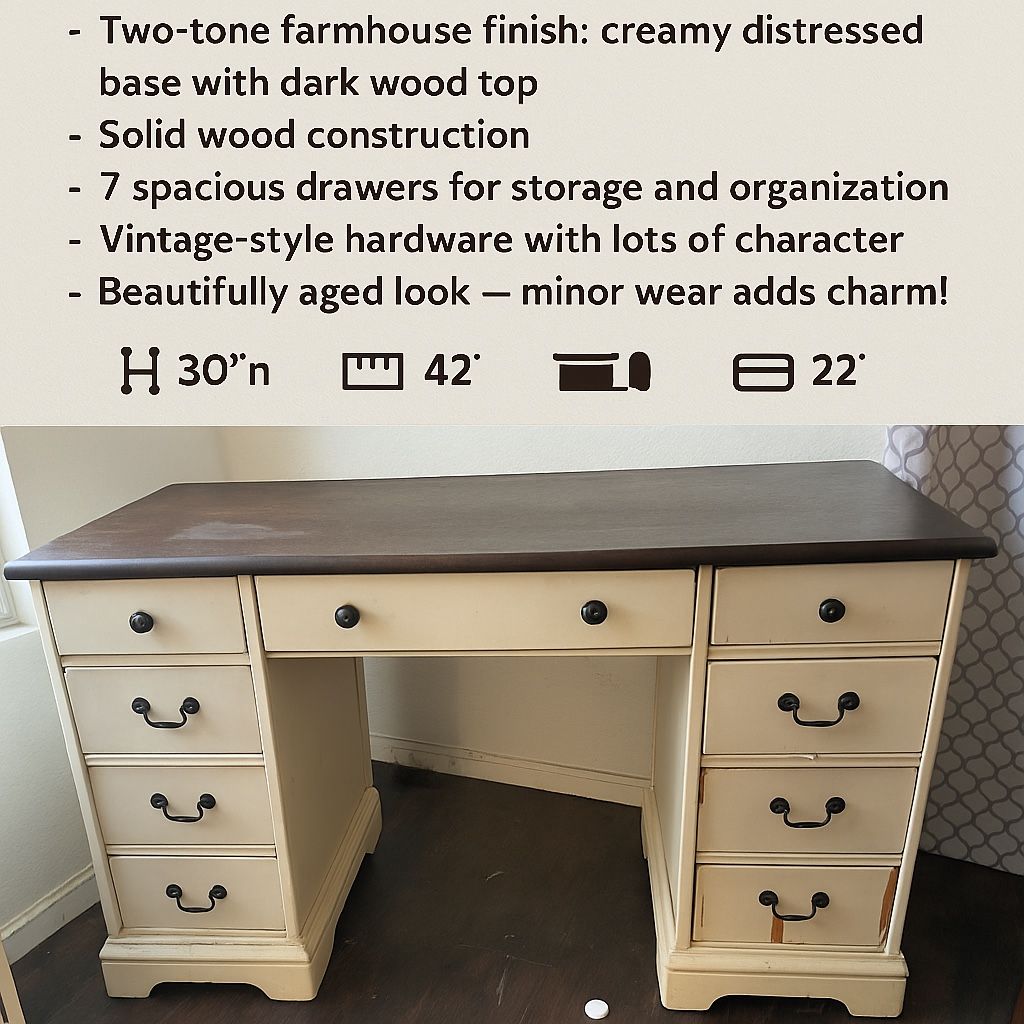 Farmhouse Desk – 7 Drawer Solid Wood – $125