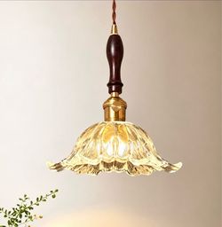 Vintage Glass Pendant Light – Solid Brass Holder, Bulb Included