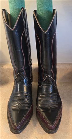 Vintage Mens Winchester Leather Cowboy Boots sz 9 Braided Bucklace Wingtip