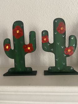 Handcrafted Wooden Cactus Decor