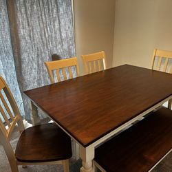 Dining Tablet Set, 4 Chairs And A Bench 