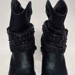 Not Rated Rhinestone Bling Studded Ankle Boots Black Pre Owned Size 8 M