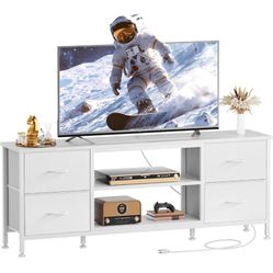 55" TV with Fabric Drawers, Entertainment Center and TV Console Table with Power Outlet 