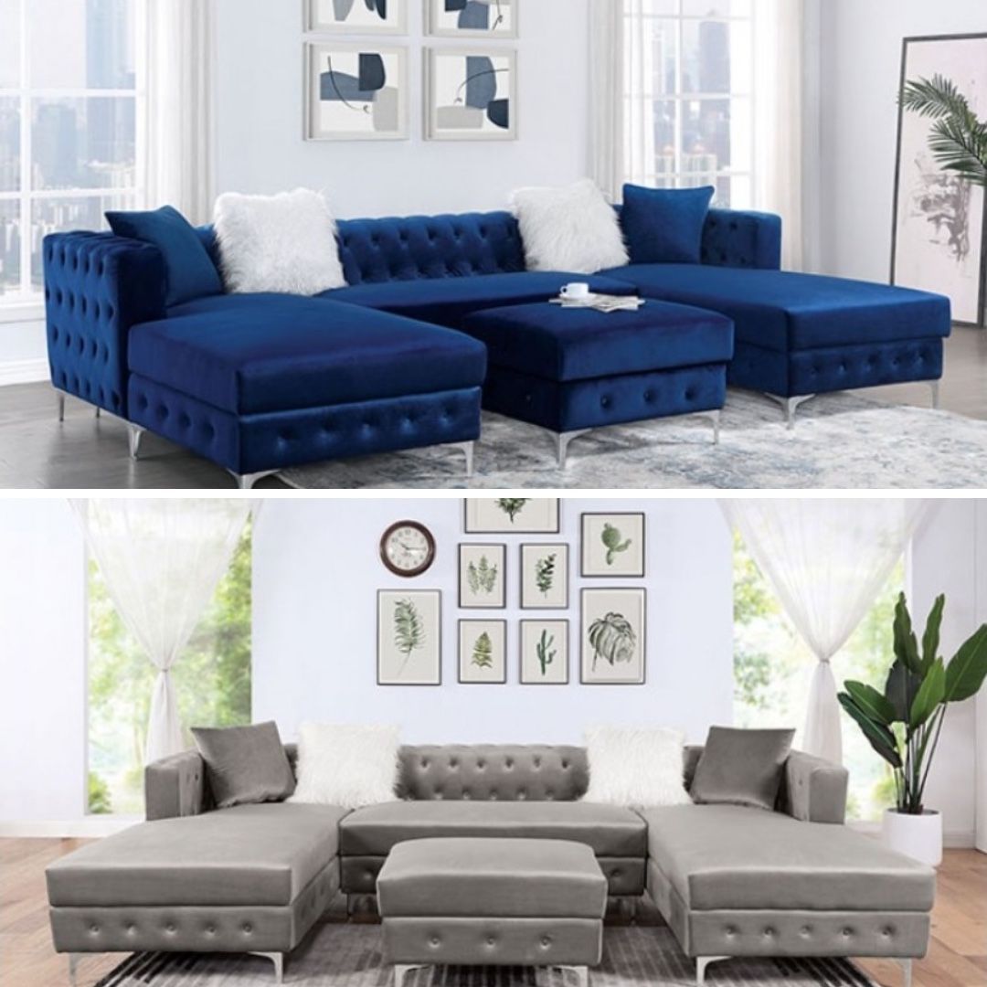 Blue Sectional Sofa - Ottoman Sold Separate