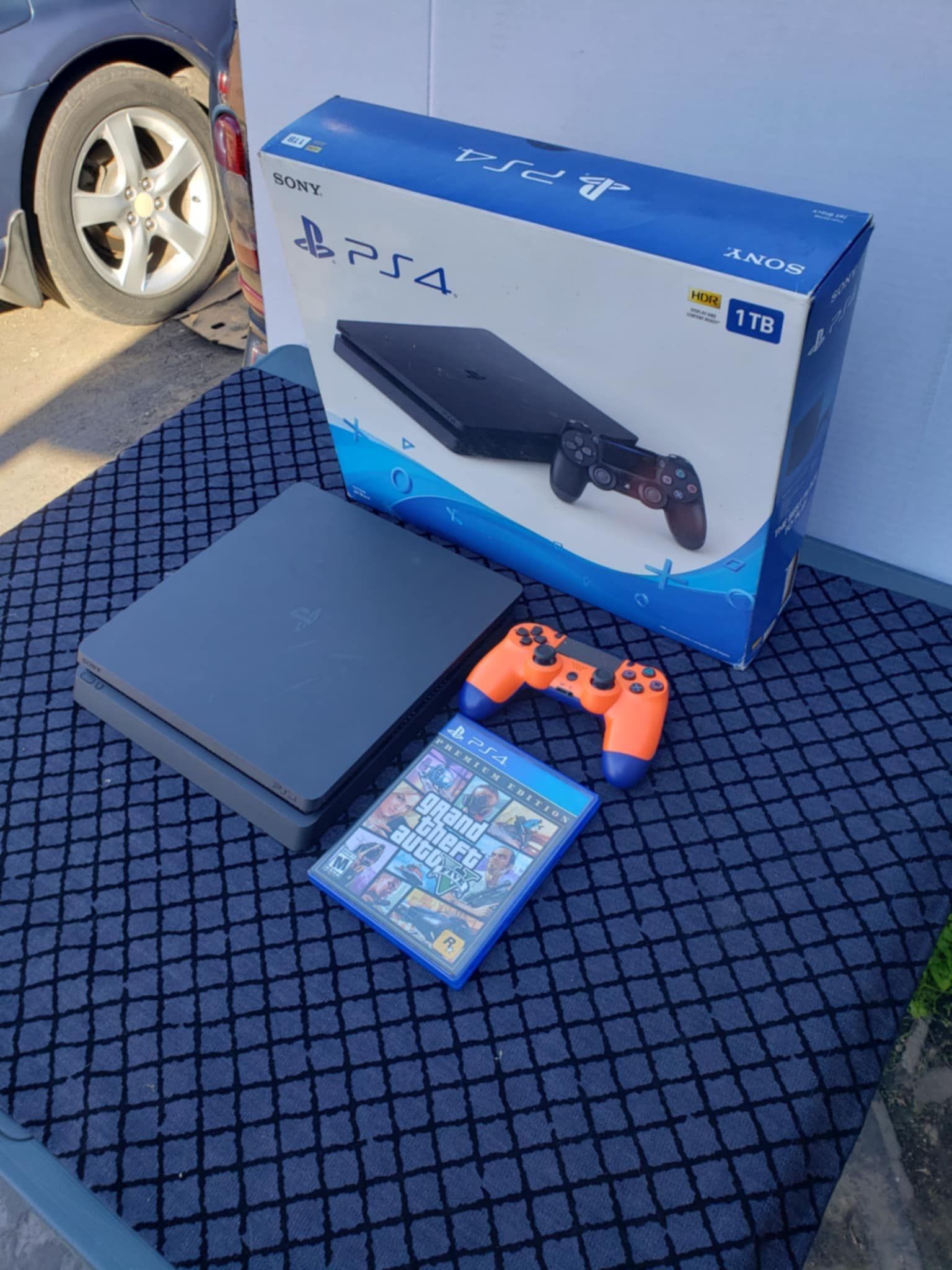 Grand theft auto 5 GT5 With 1 Controller. All cables Open BOx New Conditions PS4 Slim 1TB Playstation 4 Slim 1,000GB $220! The lowest. $15 per Extra G