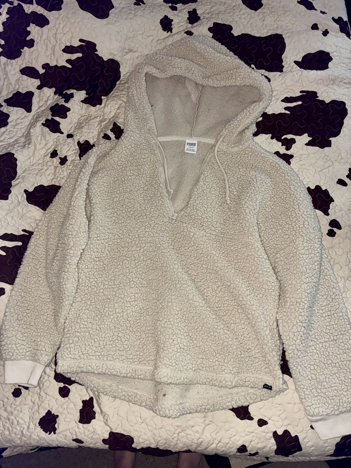 Victoria Secrets Pink, Quarter Zip Sherpa Hoodie Size Medium.