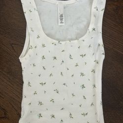 Skims white and green floral print tank top