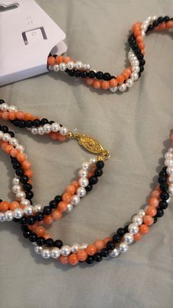 Triple Strand Beaded Necklace with Gold Clasp