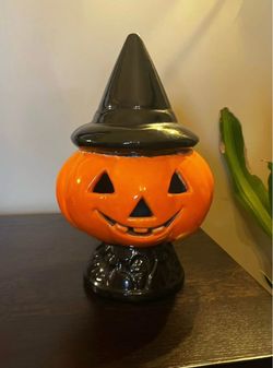 Vintage Halloween Ceramic JOL Pumpkin Looks Like Blow Mold