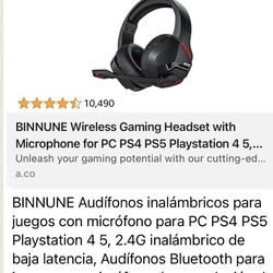 BINNUNE Audífonos inalámbricos para juegos con micrófono para PC PS4 PS5 Playstation 4 5, 2.4G inalámbrico de baja latencia, Audífonos Bluetooth para 