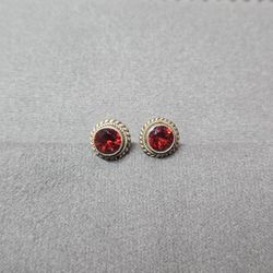 Vintage 925 Silver Earings With Garnet Stone
