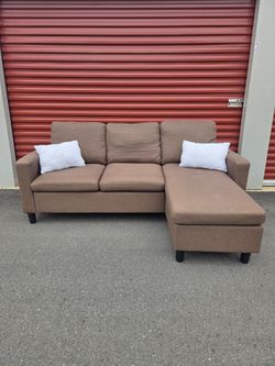 Brown Fabric Sectional Sofa with Reversible Chaise