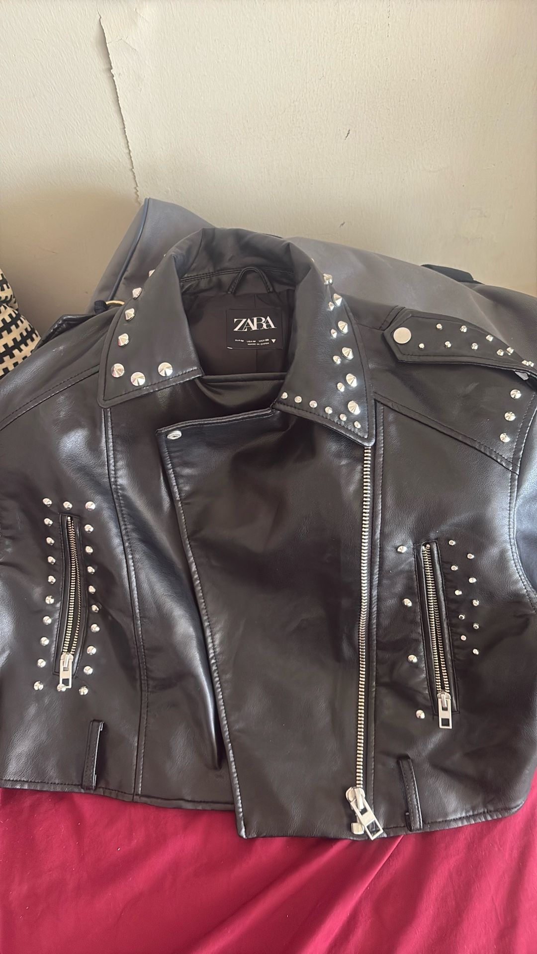 BRAND ZARA, Studied Short Leather Jacket