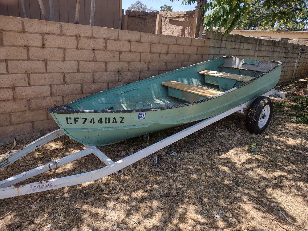 12 Foot Aluminum Fishing Boat With Trailer ( NO MOTOR, No Title)