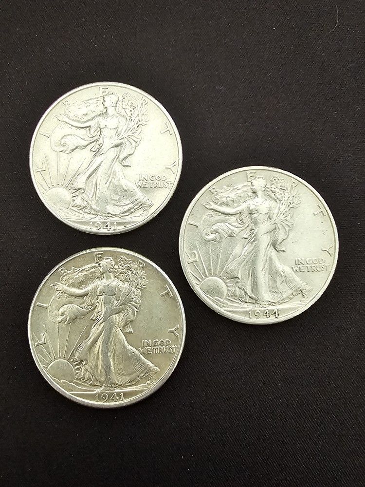 2-1941D and 1-1944S SILVER Uncirculated Walking Liberty Half Dollars