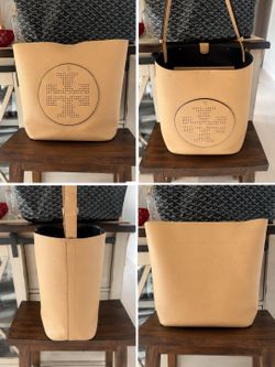 Tory Burch Perforated Logo Leather Tote – Cream/Ivory – Large