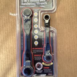 2 Pc 4 in 1 Double Box Ratcheting Wrench Ratchet 6 Fasteners Star Spline SAE