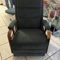 Two Retro Blue Wood Recliners