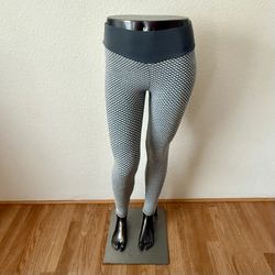 Womens Gray Honey Comb  Waistband Scrunch Butt  Leggings Size Small