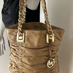 Large Michael Kors Tan Ruched Shoulder Bag
