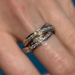 Jewelry 18k solid yellow gold 2.2 CTW Diamond estate trinity rolling ring size 4.5