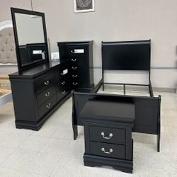 Brand New/ Black Sleigh Youth Bedroom Set,Dresser,Mirror, NightStand,Bed, Chest// Mattress Sold Separately 