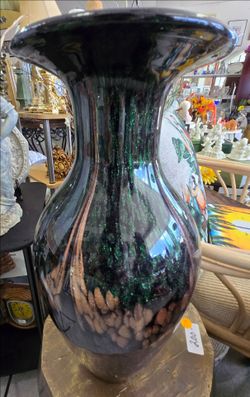 Murano Style Art, Green & Blue Iridescent Glass Vase. 16" Tall-PLEASE READ DESCRIPTION