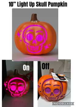 Halloween Decorative 10” Light Up Pumpkin Skull with Timer