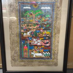 Framed Mexican Bark Painting 