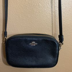Coach Black Leather Double Zip Crossbody and Wristlet