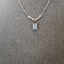 Gemini Moonstone & Pearl SS Necklace