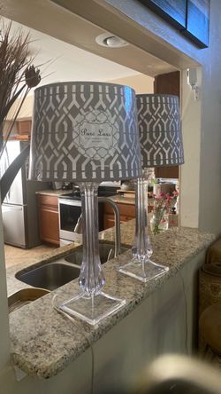 Pure Luxe Table Lamps with Gray Geometric Shades – Set of 2