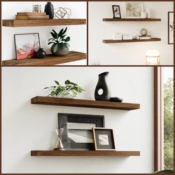Set Of 2 Wooden Wall Shelves Wood Shelf 36 inch Dark Walnut Decor Shelves