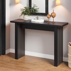 Fluted Entryway Console Table, Wooden Rectangular Sofa Table for Entrance, Narrow Wood Entryway Small Long Entry Table for Hallway, Living Room (Black