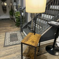 NEW - LityMax LED Floor Lamp with Table - Rustic End Table  - Retail $98