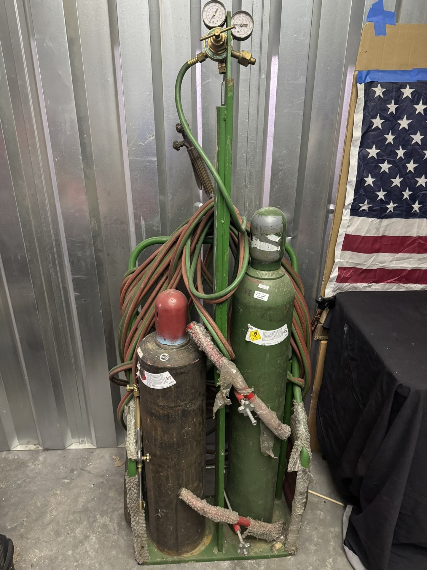 $599 portable oxy-acetylene welding and cutting torch kit with tanks and a rolling cart With Welding Helmet. OBO