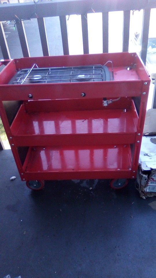 Mobile Grill 2 Shelves 2 Fryers
