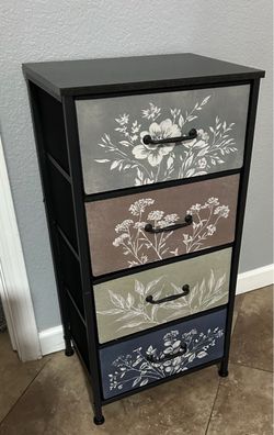 (NEW) 4-Drawer Floral Storage Dresser Tower